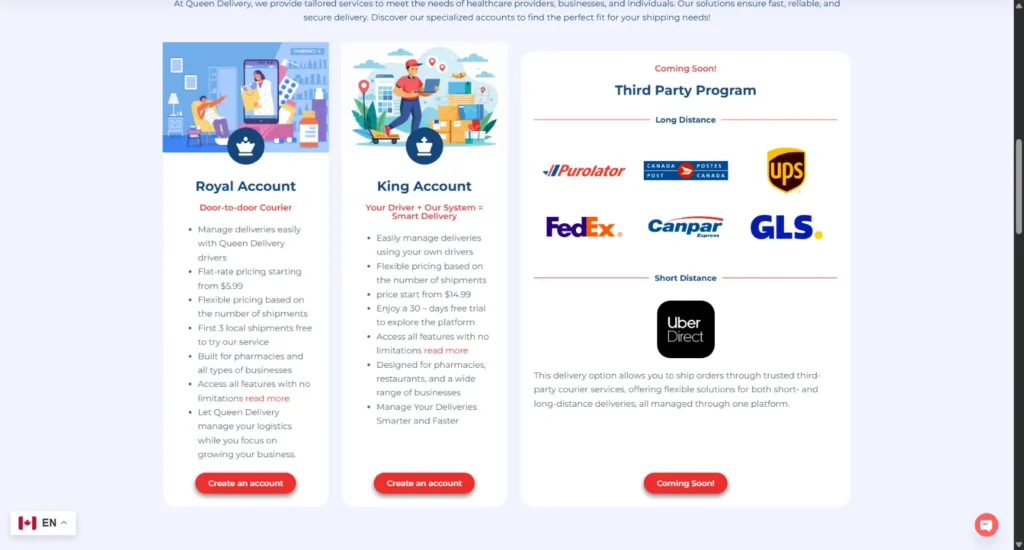 Queen Delivery – Delivery Company Website